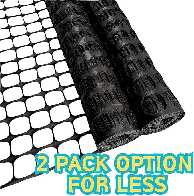 PotatoLife Plastic Mesh Fence Safety Fence, 4'x100' Roll with 100 Zip Ties, Resuable Temporary Netting for Garden Fencing, Construction, Snow Fencing, Animal Barrier, Poultry, Deer, Patio, Black