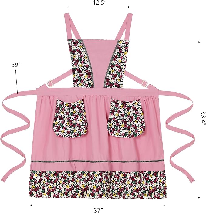 Kitchen Aprons for Women with Pockets Cute Vintage Chef Pinafore Apron for Gardening Cooking Baking Painting