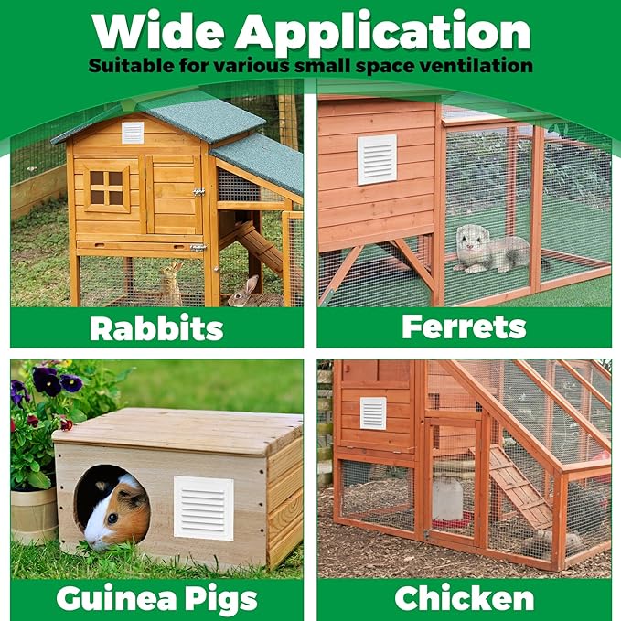 Forestchill Air Vent Louver for Chicken Coop, 6" x 6" Air Vent Grille with Built in Screen Mesh, Louvered Exhaust Grille for Chicken Coops Ventilation, White