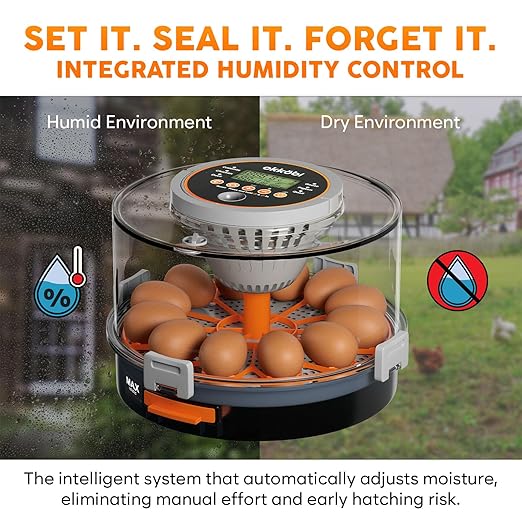 12 Egg Incubator with Automatic Egg Turning and Humidity Control – Temperature Adjustment – incubators for Hatching Eggs – Built-in Egg Candler – Incubadora de Huevos de Gallina – Easy to Use
