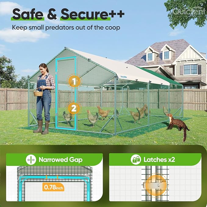 Quictent Advanced Series 18x9 ft Metal Chicken Coop Run with Side Hardware Cloth, Large Walk-in Outdoor Poultry Cage Heavy Duty Predator Proof Hen Duck Rabbit Farm Pen House, Waterproof Anti-UV Cover