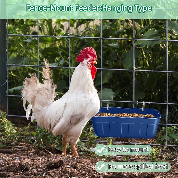 Chicken Feeder Waterer,Hanging Goat Feeders,Feed Trough 3.5 Quart 6 Pack,Hanging Fence Feed Trough for Poultry Livestock,Blue