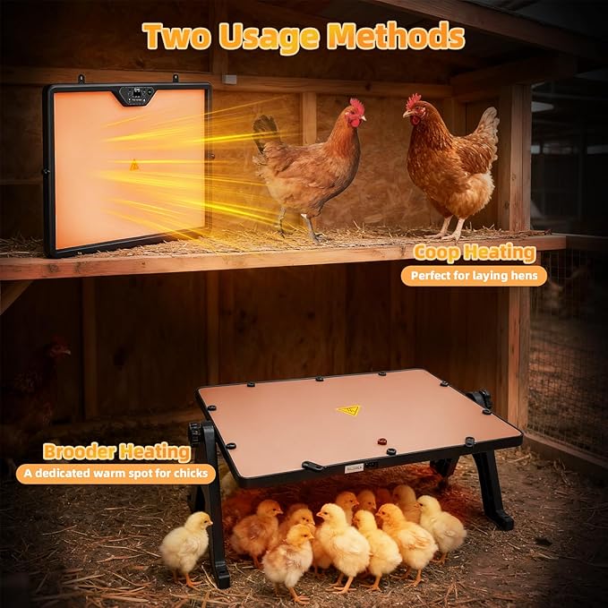 Smart Chick Brooder Heater Plate with Adjustable Temperature (86–167°F) & 0–12H Timer, Built-in Temperature Sensor, 12"x16" Dual-Sided Brooder Plate for Chicks, Remote Control & Adjustable Angle