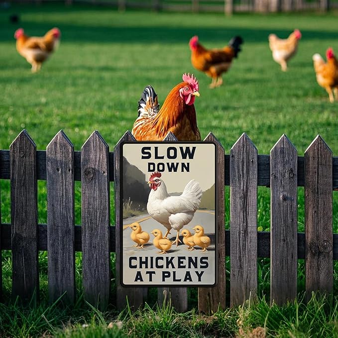 Funny Chicken Signs Slow Down Chickens At Play,chicken Crossing Aluminium Sign Metal Chicken Signs Decor Home Ktichen Farm Are Wall 12x16 Inch Chicken Signs For Coop Metal Tin Signs Poster