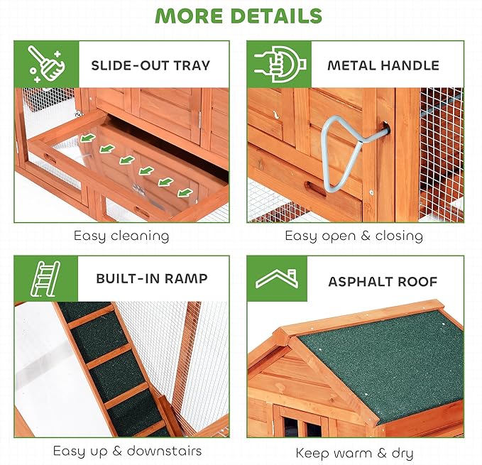 PawHut Dual Wooden Chicken Coop with Garden Bed, Large Outdoor Hen House with Nesting Boxes Removable Trays, Ramps Run, for Garden Backyard, 123" x 27.5" x 42.5", Natural Wood