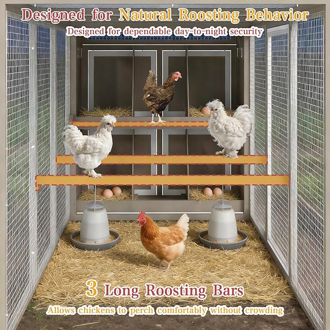 93.6"L Outdoor Large Chicken Coop with Run for 6–8 Chickens, Wooden Hen House with 6 Nesting Boxes, 4 Lockable Egg Doors,Asphalt Roof,Waterproof Oxford Run Cover Chicken Hutch for Backyard Lawn