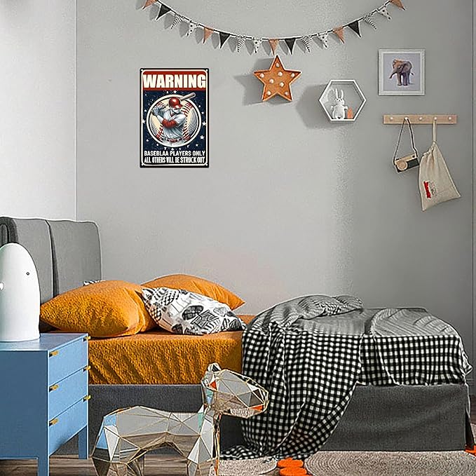 Funny Metal Signs Baseball Poster-Baseball Gifts for Boys,Baseball Gifts for Boys 8-12,Warning Baseball Players Only Sign Boy Room Decorations for Bedroom 8x12 Inches
