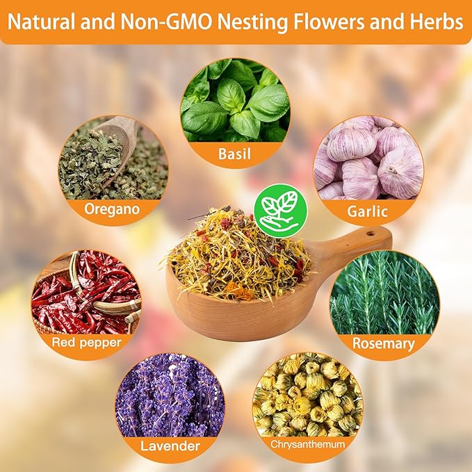 Chicken Nesting Herbs and Flowers Chili Mix Supplement Coop Boxes Pads Roost Poultry House Feed Grit Lime Bedding Refresher Treats Snacks for Daily Wellness Feather Quality Egg Production (17.6 OZ)