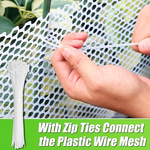 White Plastic Wire Mesh Fence Roll - 15.7IN x 20FT Plastic Chicken Wire Mesh for Poultry， Chicken Puppy Rabbit, Floral-Plastic Fence