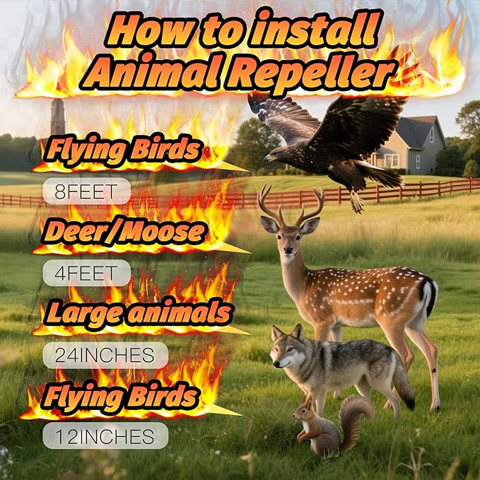 Solar Coyote Deterrent Predator Lights - Nocturnal Animal Repeller with Red LED Flashing Lights for Chicken Coop, Yard & Garden Protection Against Raccoons, Foxes, Deer, Skunks, Hawks 2 PCS