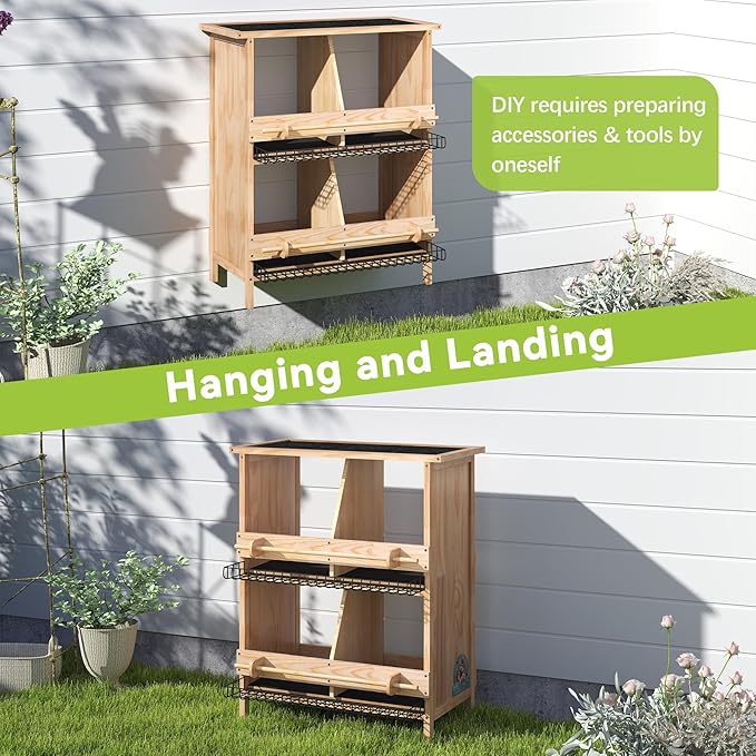 COZIWOW Nesting Boxes for Chickens 2-Tire,Roll-Away Egg Collection-with Wire Mesh and Insulation Pads, Waterproof Wooden Chicken Nesting Boxes with Perches for Hens,Ducks,Poultry,Birds,Doves