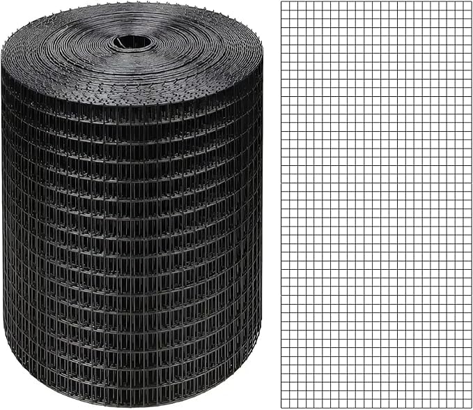 Black Hardware Cloth 4'' x 10' PVC Steel Vinyl Coated 1/4inch Galvanized Wire Mesh Roll (23GA) Chicken Wire Fence Roll, for coop Fences,Screen mesh, Rabbit/Snake Fences, Poultry enclosures, etc.