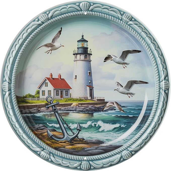 AWISZZZ Seagull Metal Sign 8x8in Round Coastal Plaque for Beach Cabin Wall Decor Ocean Lover Gift