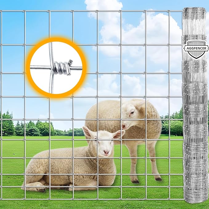 4ft x 30ft Galvanized Farm Fence, Fixed Knot Woven Wire Fence 16Ga, for Sheep Dog Panel Plant Garden Flower Bed and Field Protection