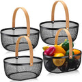 Maxcheck 4 Pcs Oval Metal Wire Storage Basket with Handle for Gathering Vegetables Multi Functional Mesh Basket for Kitchen Bathroom Picnic Home, 10.24 x 7.68 Inch(Black)
