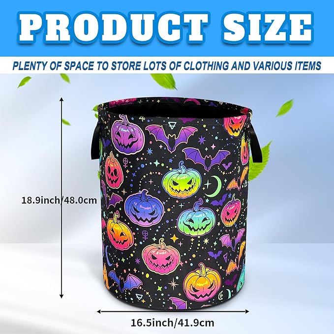Pumpkin Bat Gothic Laundry Basket Oxford Cloth Funny Laundry Hamper With Handle Foldable Portable Clothes Storage Basket 18.9 X 16.5 In Storage Bag For Laundry Room/Bathroom/Bedroom/Dormitories