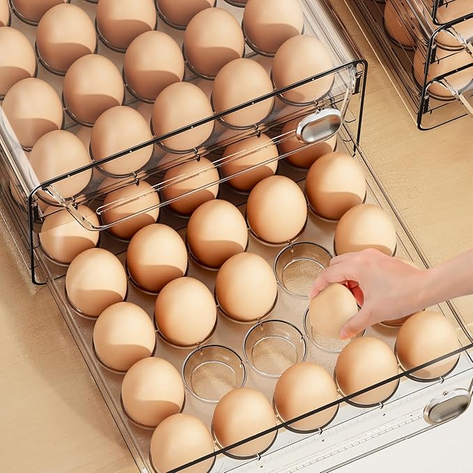 60 Eggs Organizer for Refrigerator, Large Egg Holder for Fridge, Clear Egg Container for Refrigerator, Stackable Egg Storage Trays for Countertop, Egg Drawer Dispenser, Egg Storage Container