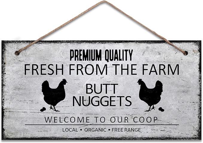 Farm Fresh Butt Nuggets Wooden Plaque Wall Decor Rustic Chicken Coop Wood Hanging Sign Funny Art Prints for Henhouse Farmhouse Kitchen Wall Decoration Gifts, 6x12 Inch