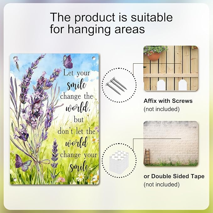 Motivational Wall Decor – Metal Sign Rustic with Lavender Floral Design, Inspirational Quote Tin Sign, Positive Quote Wall Art for Modern Farmhouse or Rustic Home Decor, 8x12 Inch