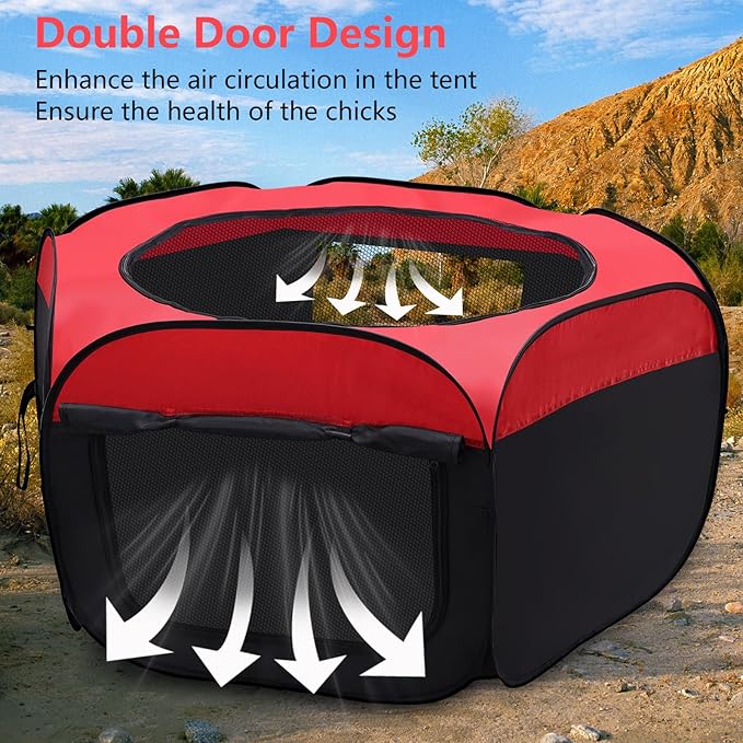 Brooder Box for Chick, Portable Baby Chicken Coop with Double Door and Zippered Cover, Small Animal Playpen Brooding Up to 15 Chicks, Ducklings, Waterproof Breathable Poultry Habitat Supplies