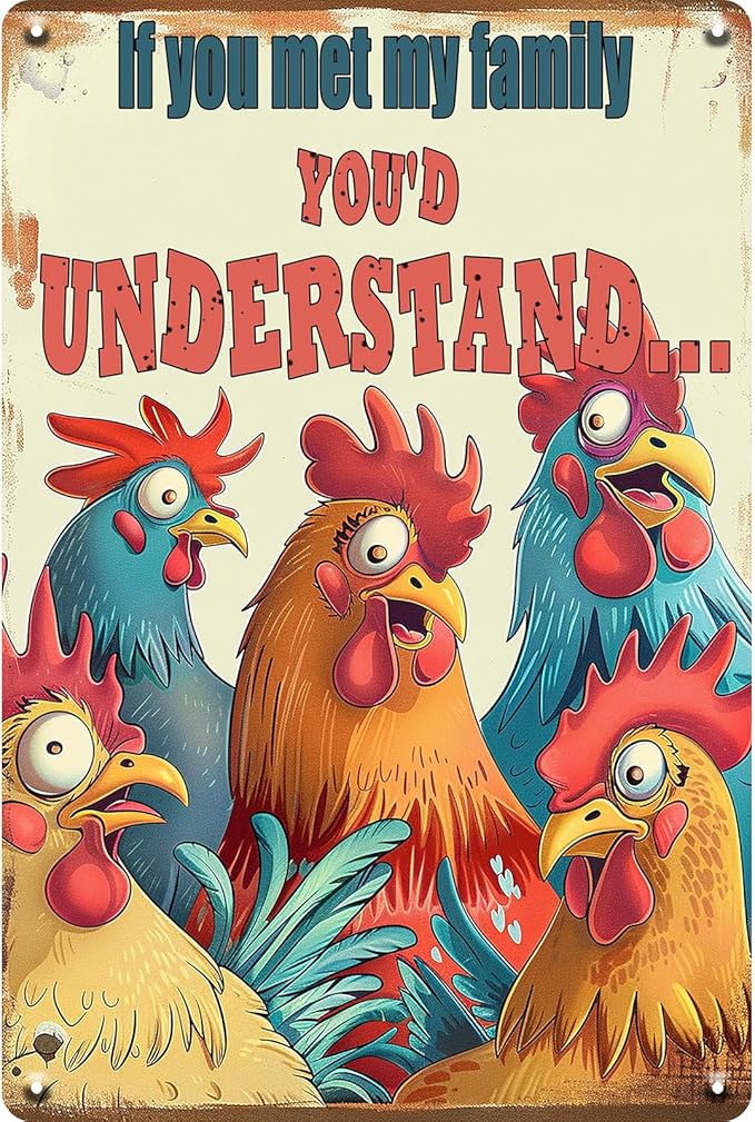 Chicken Metal Tin Sign Vintage Metal Post Wall Art Chicken Decoration for Chicken Coops Farms Yard Home Bar Cafe Garage or Office - Thoughtful Chicken Gift Idea