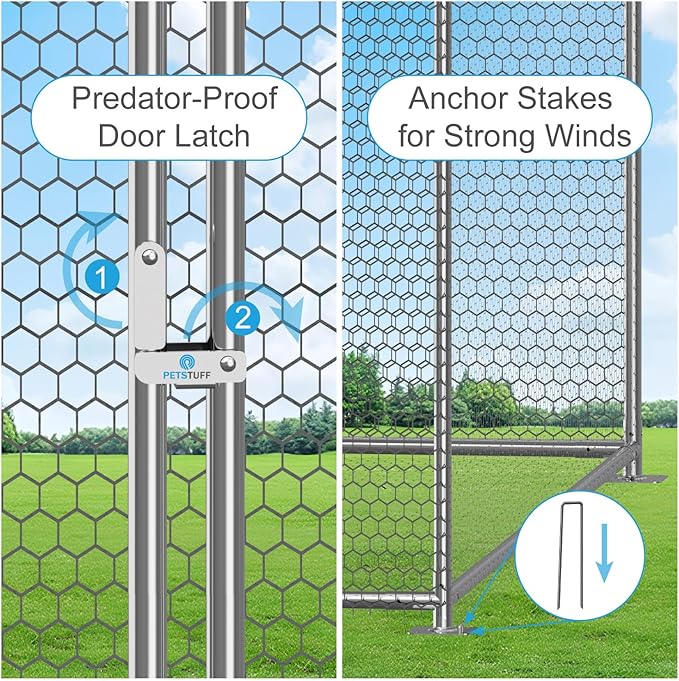 PETS TUFF Chicken Chalet - Chicken Coop for Chickens, Ducks, Rabbits & More - Predator-Resistant, Strong Wire with Mesh Bottom - Wheels for Easy Moving - Wind & Snow Durable Chicken Pen - 124”x81”x79”