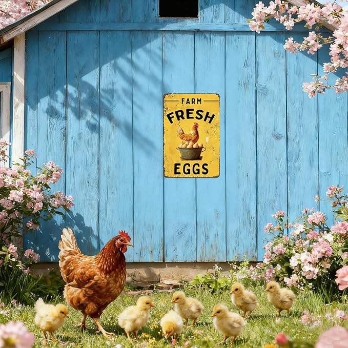 Farm Fresh Eggs Outdoor Chicken Coop Sign Retro Kitchen Decor Gifts For Chicken Lovers Vintage Metal Sign 8×12 Inches Tin Sign For Home Kitchen Yard Garden
