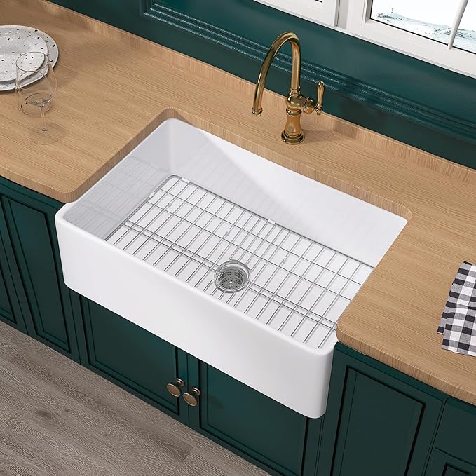 Miuara Farmhouse Sink 30 Inch - White Apron Front Undermount Kitchen Sink Reversible 30"x20"x10", Farm House Style Deep Single Bowl, Heavy Duty Solid Fireclay, Glossy White, for Kitchen