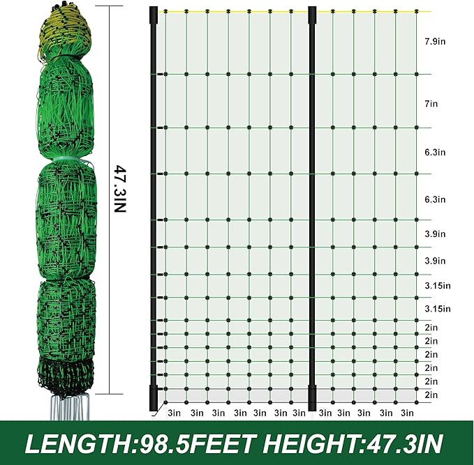 2 Pack Premium Portable Pre-Assembled Poultry Netting Electric Fence 47.3" x 98.5', Green,Utility Portable Mesh for Chickens, Ducks,Geese,Rabbits,Used in Backyards,Farms,and Ranches