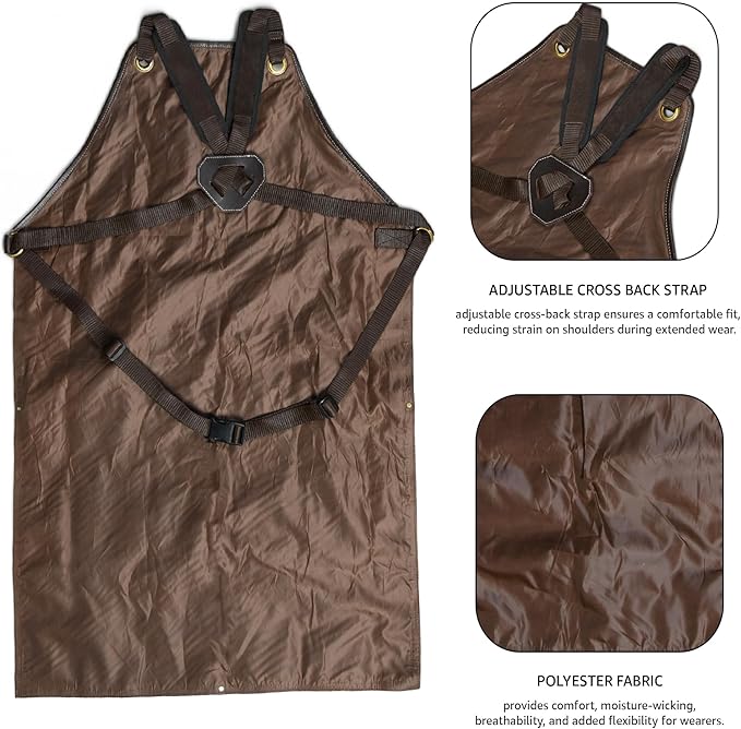 LEATHER VILLAGE Work Apron - Heavy Duty Woodworking Apron for Men with Tool Pockets for Woodworkers, Blacksmiths, Carpenters – Brown Color (Size M to XXL)