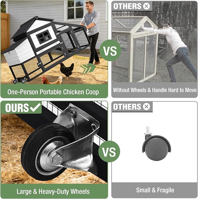 Chicken Coop with Run Large Hen House on Wheels Chicken House Poultry Cage with Nesting Box, Leakproof Pull-Out Tray, Waterproof Roof for 3-5 Chickens (Black, 72.3" L x 26" W x 39.4" H)