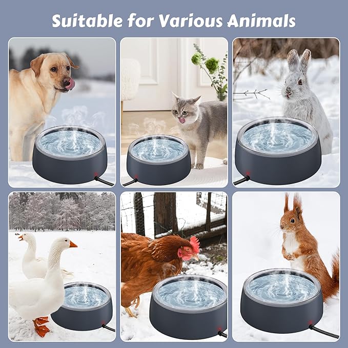 Newget 3L Heated Water Bowl, Outdoor Large Heated Dog Bowls, Outside Waterproof Heated Pet Bowl with Chew Resistant Cord, Smart Thermal Dish Provides Drinkable Water in Winter for Cat, Rabbit, Chicken