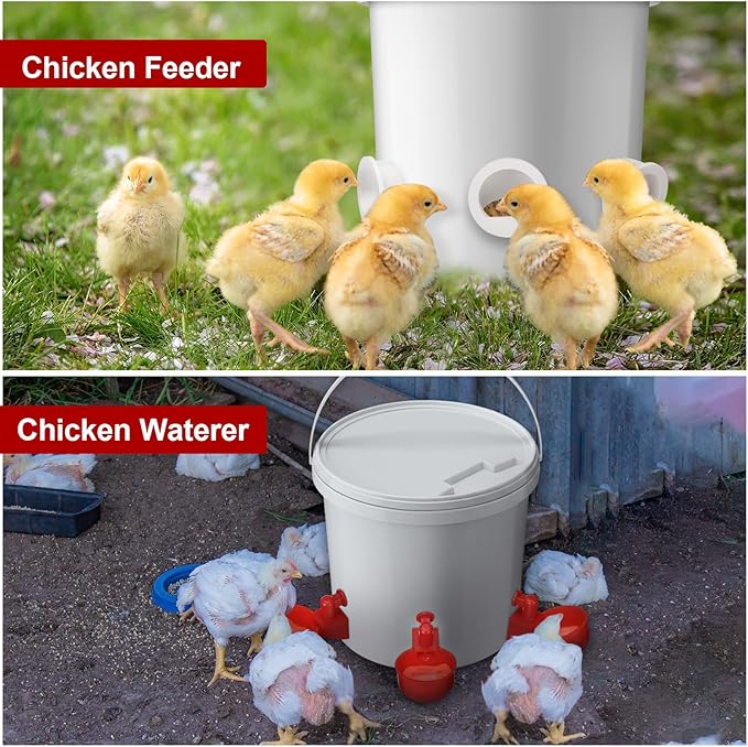 25 Sets Chicken Feeder and Water Cup Kit, Quail & Chick Port Feeder and Automatic Chicken Waterer with Hole Opener, Drill, DIY Waterer for Various Poultry