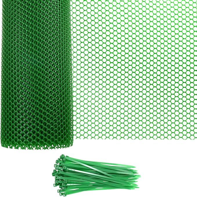 1-Pack Floral Chicken Wire Mesh, 15.7 in x 33 ft Plastic Hexagonal Chicken Wire Fencing with 50 Garden Ties for Crafts/Poultry Netting/Garden/Plant Protection [Green]