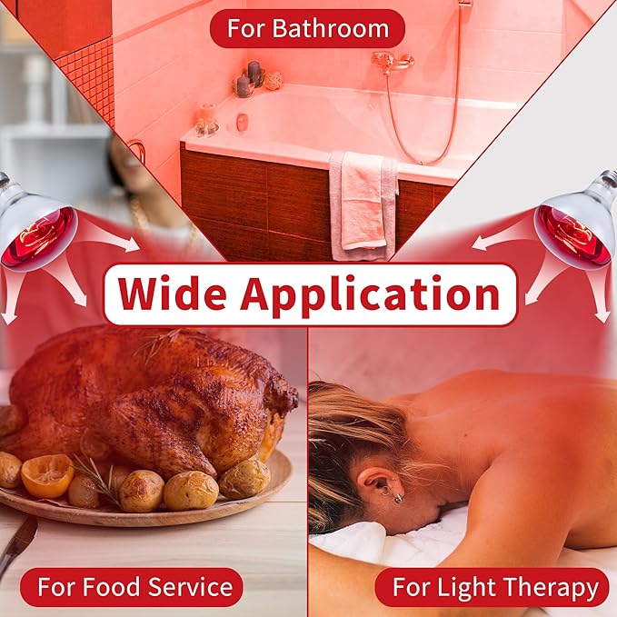 250 Watt Red Heat Lamp Bulbs, Chicken Infrared Incandescent Light Bulb, Brooder Heat Lamps for Chickens, Chicks, Reptile, Pets, Coop, Poultry, Food, Bathroom, Ceiling, E26 Base - 2 Pack