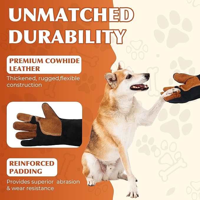 HANDLANDY 16 Inches Animal Handling Gloves Bite-Proof & Scratch-Resistant, Safe Durable Pet Gloves for Dogs, Cats, Falconry (Black, 16inch)