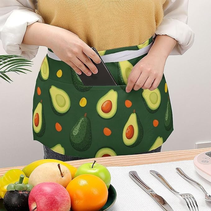 Server Apron with 3 Pockets Waist Waiter Waitress Half Apron Short Aprons