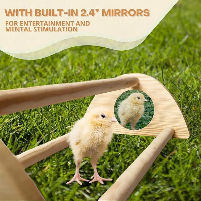 TonGass 16" Extra Long Chicken Perch - Freestanding Roosting Bar for Baby Chicks with Built-in Mirrors for Entertainment - Durable Polished Bamboo Roosting Bar - 15 3/4 x 6 5/8 x 3 1/2"