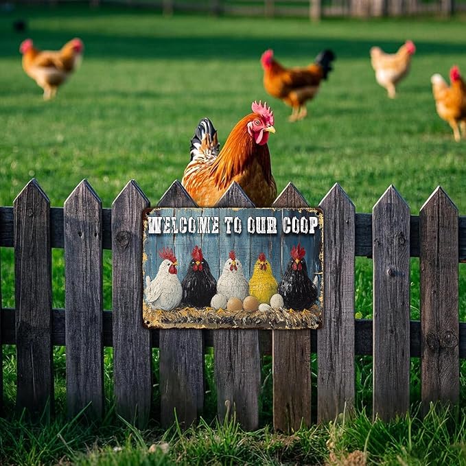 Funny Chicken Signs Chicken Coop Welcome to Our Coop Aluminium Sign Metal Chicken Signs Decor Home Ktichen Farm are Wall 12x8 Inch Vintage Chicken Coop Metal Tin Signs Poster
