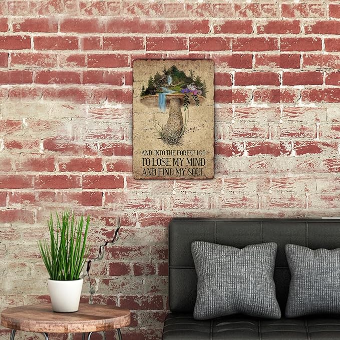 Sanwarm Metal Sign 8X12 Inch, Cute Mushroom Colorful Vintage Tin Sign Wall Art Decor for Home, Living Room, Kitchen, Garden, Bedroom, Office, Hotel, Cafe And Pub Decoration