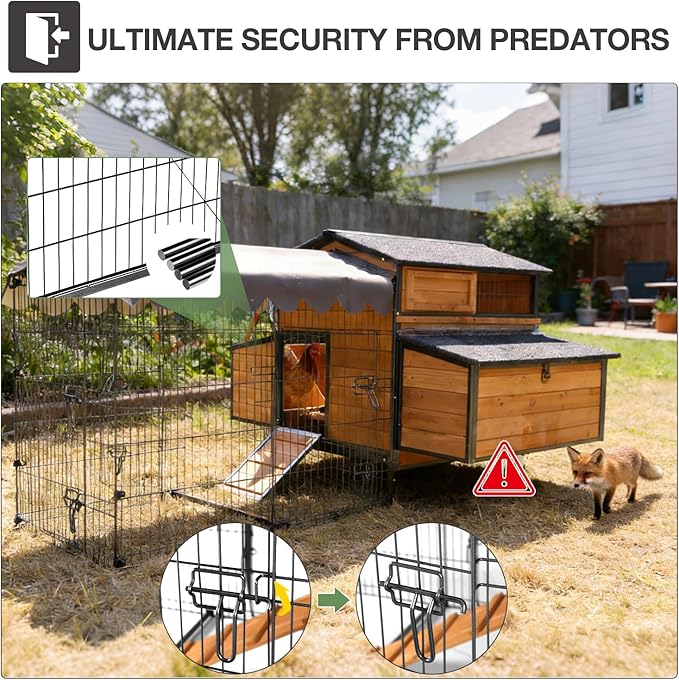 Heavy Duty Chicken Coop for 3-6 Chickens – Reinforced Metal Frame & Spacious Run with 6 Nesting Boxes, 7 Doors, Wheels – Outdoor Poultry House for Ducks, Rabbits (76.6”L x 53.8”W x 36.8”H)