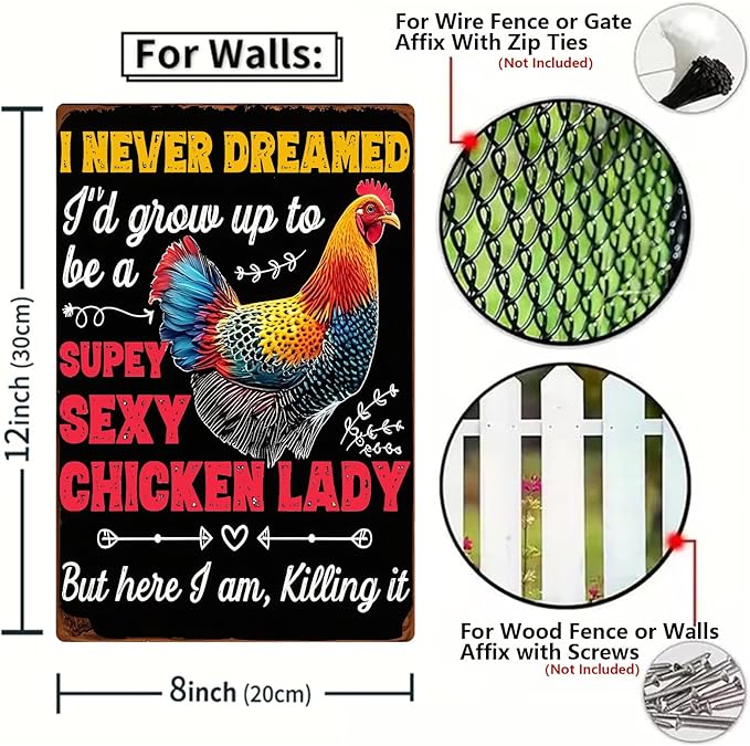 Chicken Metal Tin Sign Vintage Retro Poster Wall Decor Chicken Decoration for Chicken Coops Farms Yard Home Bar Cafe Garage or Office - Thoughtful Chicken Gift Idea