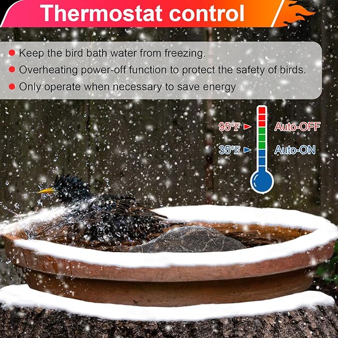 Saillong Bird Bath Deicer Heated Rock, 80W Submersible Utility Decorative De Icer, Thermostatic Controlled Winter Water Heater with Aluminum Base for Outdoor Bird, Chicken, Duck(1 Pack,Gray)