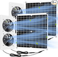 2 Sets Solar Panel Fan Kit 25W 12V Solar Fans for Outside Greenhouse USB Portable Waterproof Dual Fan with Metal Shell for Inside Chicken Coop, Shed, Pet House