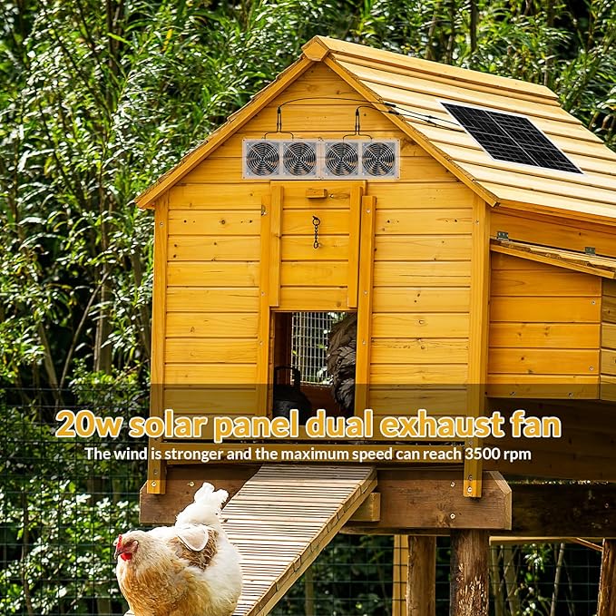 Solar Exhaust Fans Kit with 4 Fans 20w Waterproof Solar Panel + High Speed Dual Exhaust Fan Solar Panel Powered Fan with On/Off Switch for Chicken Coop, Shed Cooling Ventilation Project