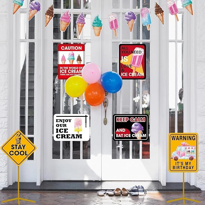 WERNNSAl Ice Cream Party Decorations - 9PCS Ice Cream Sign Birthday Party Decorations for Popsicle Theme Birthday Supplies Sign Decor for Wedding Graduation Summer Party Favor