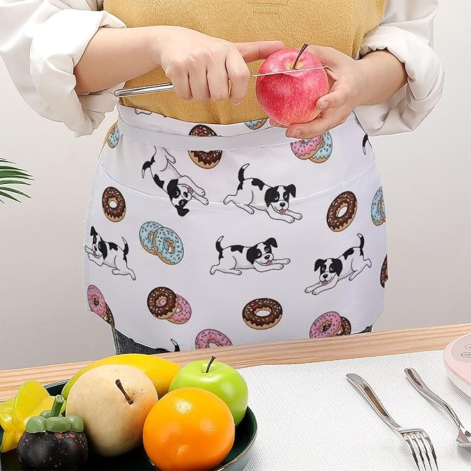 Server Apron with 3 Pockets Waist Waiter Waitress Half Apron Short Aprons