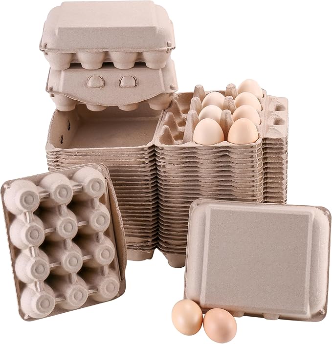 100 Pack Vintage Egg Cartons, Classical 3x4 Style Blank Natural Paper Pulp Square Dozen Eggs Box Basket, Holds Up to One Twelve 12 Count Chicken Huevo, Sturdy Recycled Cardboard