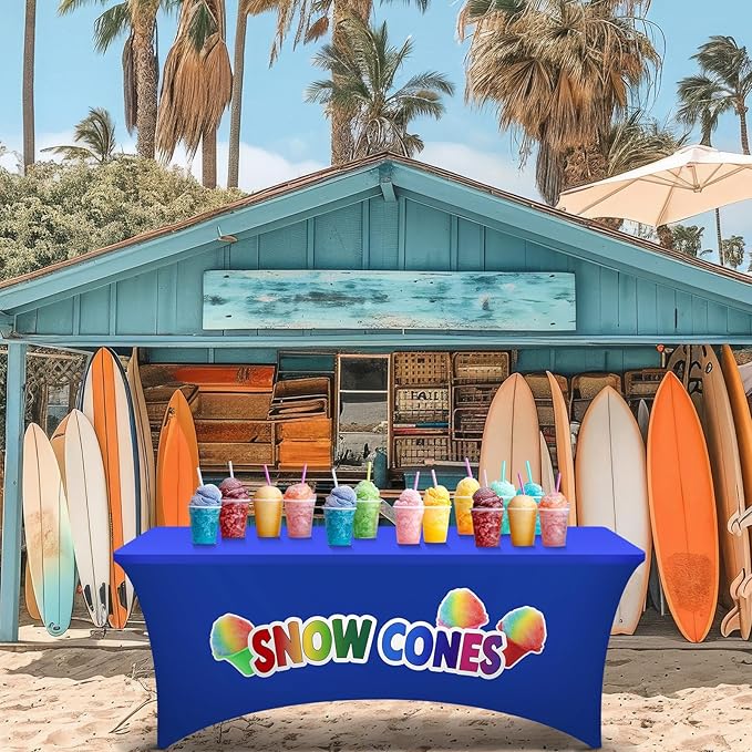 Oudain 6ft Snow Cones Stand Tablecloth Stretch Spandex Table Cover Snow Cones Stand Supplies for Standard Folding Tables Summer Party Table Cloths Universal Rectangular Fitted Protector