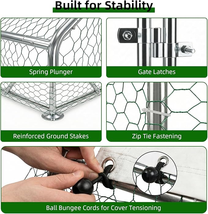 Large Metal Chicken Coop, Walk-in Chicken Run with Reinforced Wire Mesh, Water-Resistant & Anti-UV Cover, Poultry Cage for Hens, Ducks and Rabbits, Outdoor Backyard Farm Pen, 9.2’Lx18.7’Wx6.4’H